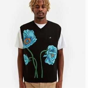 (Lara) B1G1 Awake Black V-Neck Sweater with Blue Floral Design